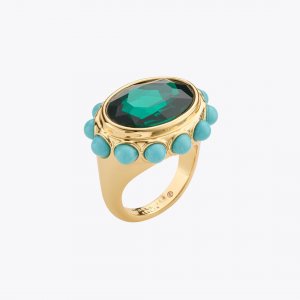 Kurt Geiger Small Oval Cocktail Ring - Green