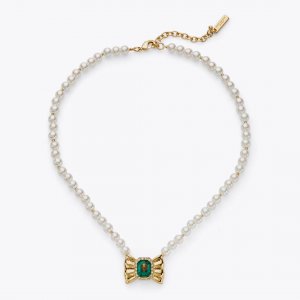 Kurt Geiger Bow Pearl Necklace - Gold