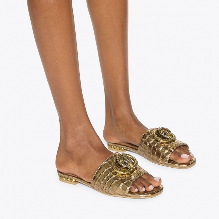 Kurt Geiger Chelsea Flat Sandal - Gold - Click Image to Close