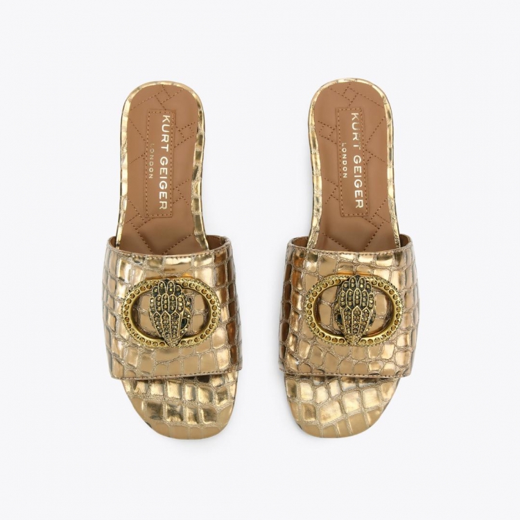 Kurt Geiger Chelsea Flat Sandal - Gold - Click Image to Close