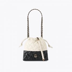Kurt Geiger Small Kensington Drawstring Bag - Black White