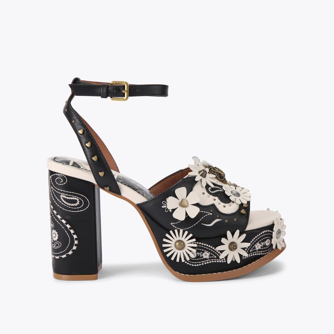 Kurt Geiger Flower Western Platform Heel - Black Combination