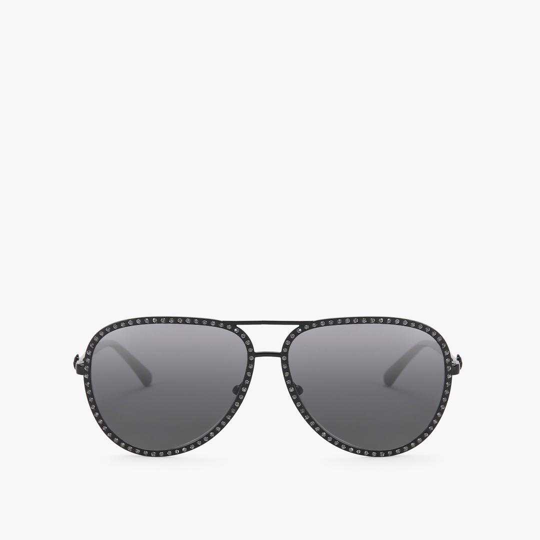 Kurt Geiger Large Shoreditch Crystal Aviator Sunglasses - Black