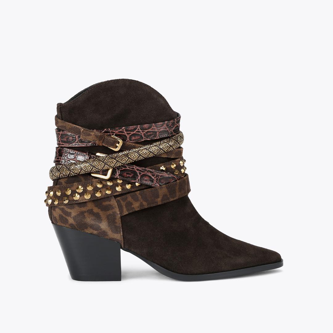 Kurt Geiger Multi Strap Western Boot - Dark Brown Combination